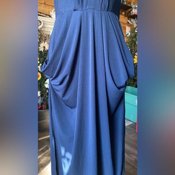 NWT BCBGeneration Dark Navy Pouffy gathered pockets racerback V Neck HiLow Dress - Picture 7 of 14